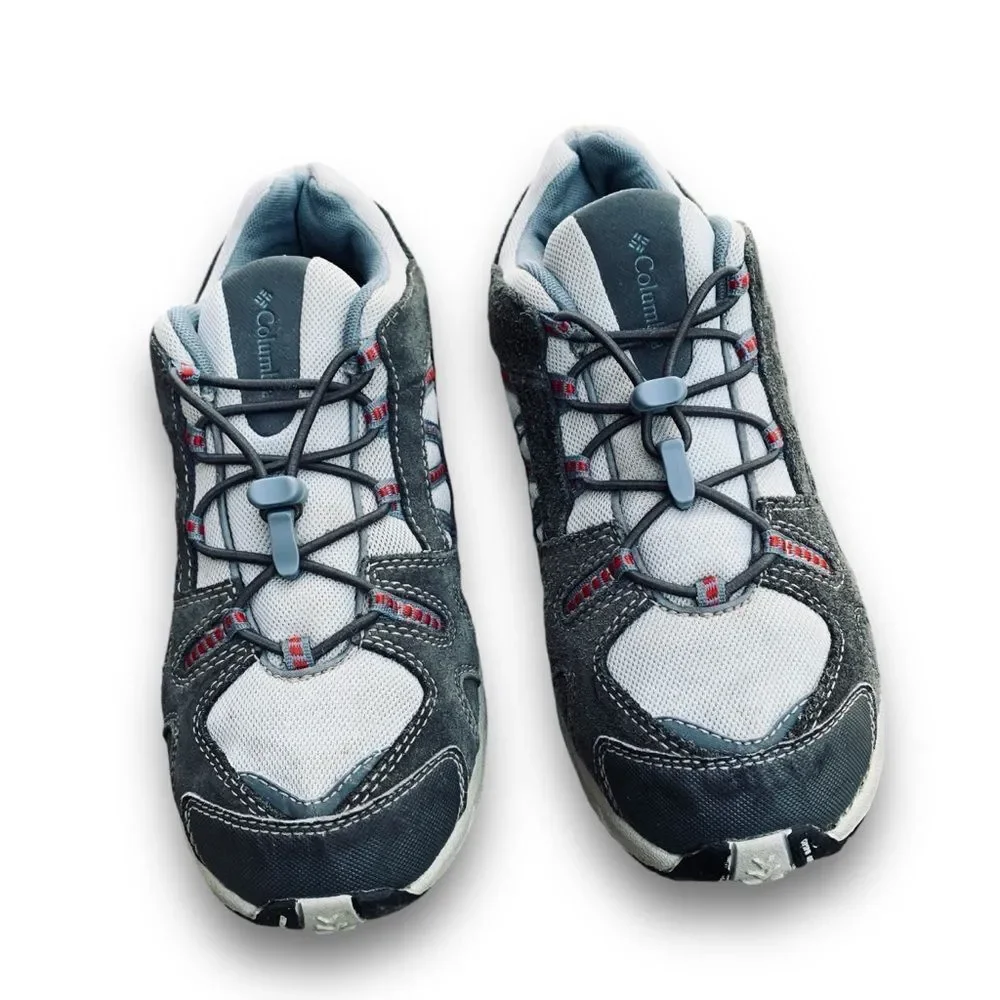 Columbia Kids Gray White and Red Athletic Trail Shoes